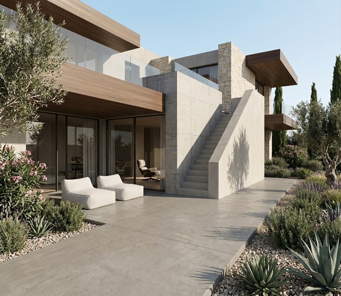 Terraza de hormigón pulido en una vivienda moderna en Alicante — BARRO
